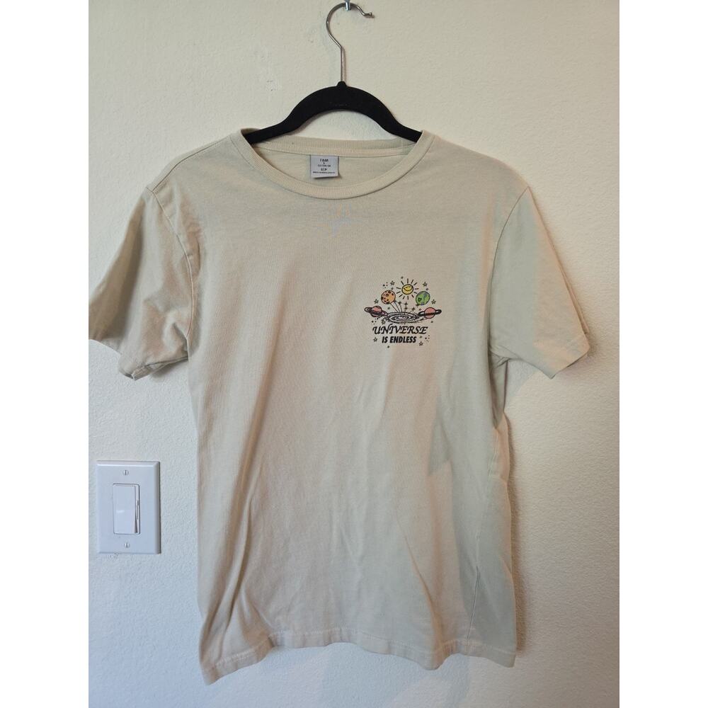 T-Bar x Cotton On Shirt Mens M Beige Short‎ Slve Graphic Tee Universe Is Endless